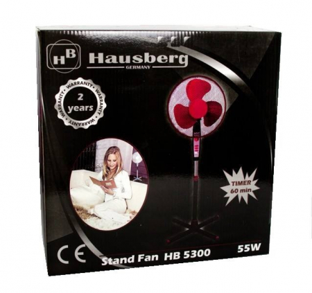 Ventilator Hausberg HB5300, 55W, Diametru 55cm, Timmer, 3 Viteze, Negru/Rosu [1]