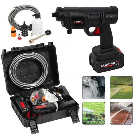 Uz casnic - Aparat de spălat cu presiune portabil cu 2 acumulatorI DDT-KRISTAL – set complet, multifuncțional