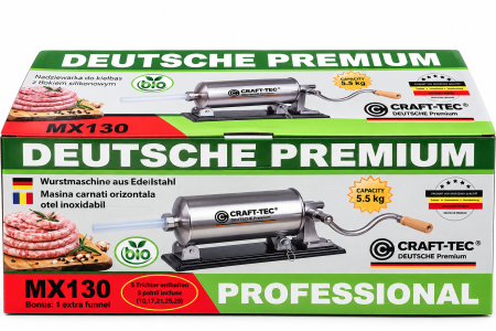 Aparat de umplut carnati orizontal 5.5Kg Craft-Tec, 5 palnii incluse [2]