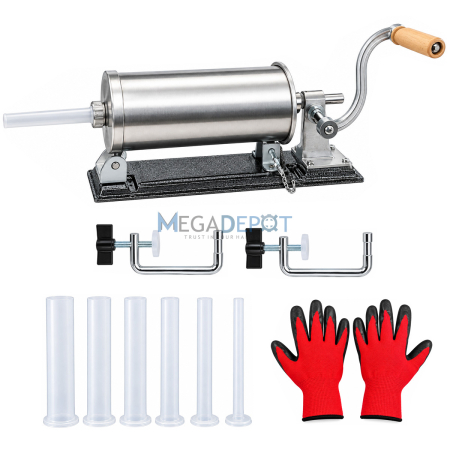 Bucatarie - Aparat de umplut carnati, orizontal, capacitate 4 kg, inox alimentar premium, 6 palnii incluse, sistem AirStop, talpa metalica, 2 menghine, manusi