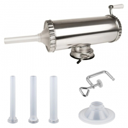 Bucatarie - Aparat de umplut carnati, Orizontal, Inox, Capacitate 2.5 kg, 3 Palnii Incluse