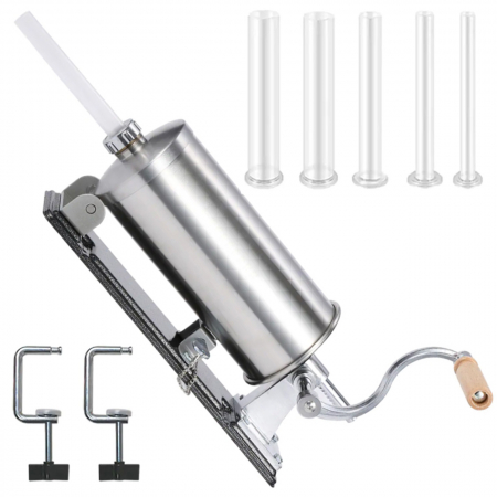 Bucatarie - Aparat de umplut carnati, Orizontal, Inox, Capacitate 5.5kg, 5 Palnii Incluse, sistem anti-bule