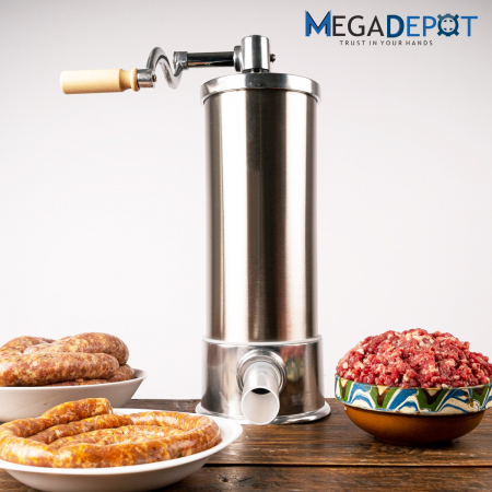 Aparat de umplut carnati, Vertical, Inox, Capacitate 6 kg, 6 Palnii Incluse, sistem anti bule [8]