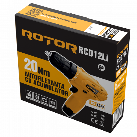 Autofiletanta cu acumulator Rotor RCD12Li, 12V, 1200RPM, Cuplu maxim 20NM [1]