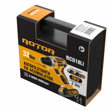 Autofiletanta cu acumulator Rotor RCD18Li, 18V, 2000RPM, Cuplu maxim 32NM, 2 Acumulatori inclusi [6]