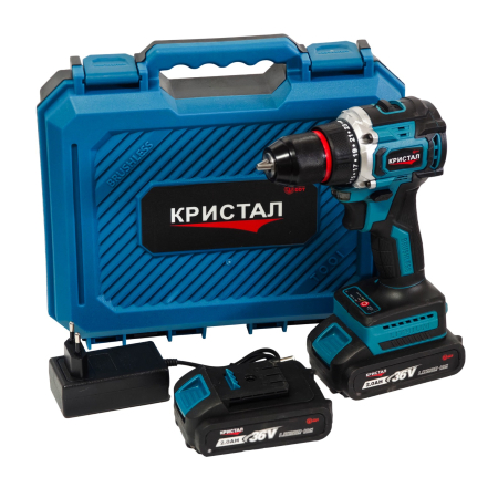 Masini de gaurit si insurubat - Bormașină cu acumulator DDT-KRISTAL 36V, 2 acumulatori Li-Ion 2.0Ah, motor fara perii (brushless), 2 viteze, cuplu reglabil, sistem autoblocaj,  valiză de transport