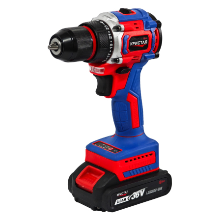 Bormașină cu acumulator DDT-KRISTAL 36V, 2 acumulatori Li-Ion 2.0Ah, motor fara perii (brushless), 2 viteze, cuplu reglabil, sistem autoblocaj,  valiză de transport [12]