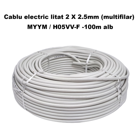 Cablu electric litat 2 X 2.5mm (multifilar) MYYM / H05VV-F, Rola 100 metri, alb [1]
