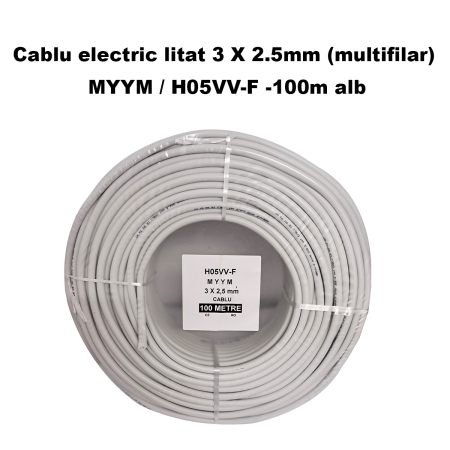 Cablu electric litat 3 X 2.5mm (multifilar) MYYM / H05VV-F, Rola 100 metri, alb [2]