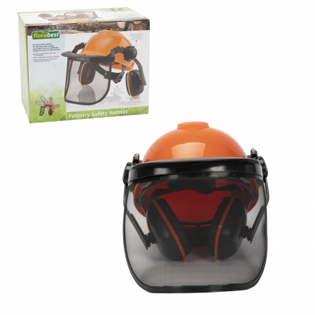 Casca cu viziera de protectie din plasa si antifoane pentru motocoasa Micul Fermier GF-1323, Portocalie [3]