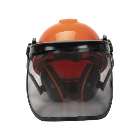 Casca cu viziera de protectie din plasa si antifoane pentru motocoasa Micul Fermier GF-1323, Portocalie [1]