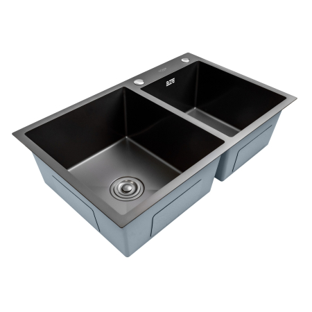 Chiuvete - Chiuveta dubla bucatarie BOHM BH7849DBA, inox alimentar SUS304, 780 x 490 x 220 mm, 2 cuve, finisaj Negru, sifon inclus