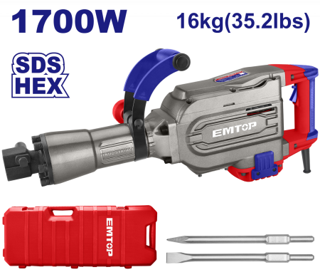 Scule electrice - Ciocan demolator HEX, 1700W, 45J, 2 dalti, ambalat in cutie de transport - EDBRH1701, EMTOP