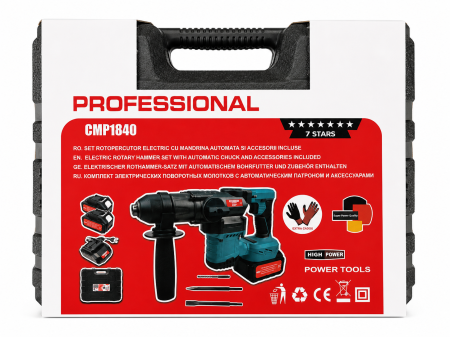Ciocan rotopercutor pe acumulator Altai Campion PRO, 48V / 6Ah, Brushless, 3500W, 9J, 2 Acumulatori, SDS-Plus [8]