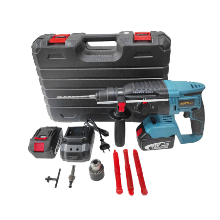 Scule electrice - Ciocan rotopercutor cu 2 acumulatori , Mustang , 21 V , 4 AH , 1.9 J , 1150 RPM , 2 Mandrine