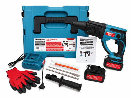 Ciocan Rotopercutor Ural Campion pe acumulator, 48V/6Ah, 2 Acumulatori, Incarcator, Manusi protectie, Accesorii Incluse, Geanta de Transport [4]