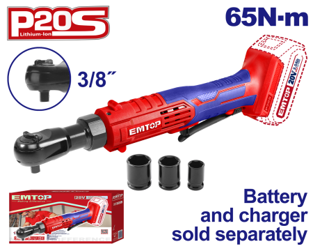 Scule si Unelte - Clichet 3/8" 65Nm fara acumulator si incarcator, 65Nm, 3 tubulare incluse - EDRL2060151, EMTOP