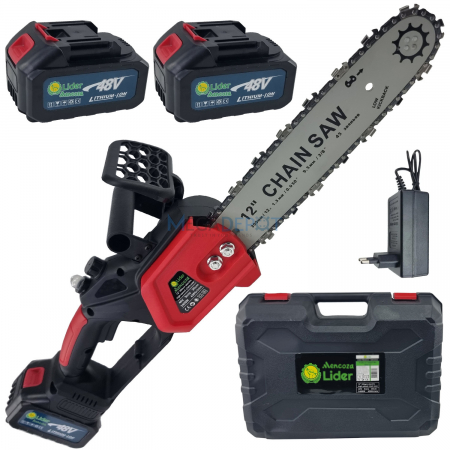 Motofierastraie - Fierastrau cu lant de mana pe acumulator Mencoza Lider, 48V, 6000mAh, lama 30cm, 2 acumulatori, utilizare cu o singura mana, ideala pentru constructii