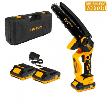 Motofierastraie - Fierastrau de mana cu acumulator Rotor RMC21-8, 2 acumulatori, lama 20cm, sistem de ungere lant, 21V, geanta de transport