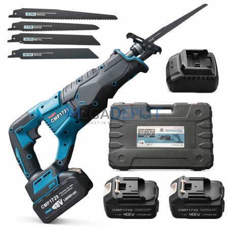 Fierastraie electrice tip sabie - Fierastrau tip sabie cu acumulator, 48V, 2 acumulatori, 4 panze, geanta de transport