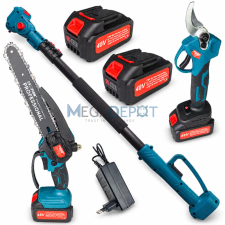 Fierastraie electrice cu lant - Foarfeca de crengi + Minifierastrau + Extensie 2m ALTAI Campion PRO, 48V/6Ah, 2 Acumulatori