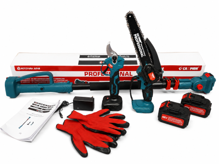 Foarfeca de crengi + Minifierastrau + Extensie 2m ALTAI Campion PRO, 48V/6Ah, 2 Acumulatori [11]