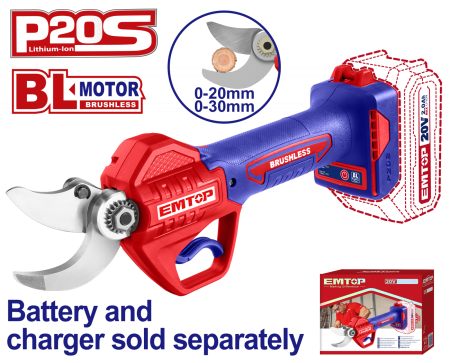 Agro & Zootehnie - Foarfeca electrica pentru vie fara acumulator si incarcator, motor fara perii (brushless), 20/30mm - ELSL20305, EMTOP