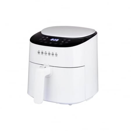 Aparate gatit orez/popcorn/vata zahar/ friteuze - Friteuza cu aer cald Rosberg, 1500W, Volum 4.2L, Control digital, 8 Programe de gatit, Alba