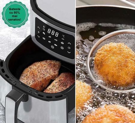 Friteuza cu aer cald Rosberg RP51980M, 1400W, 5.5L, Reglare temperatura 80-200°C, Temporizator, 8 programe, Inox [7]