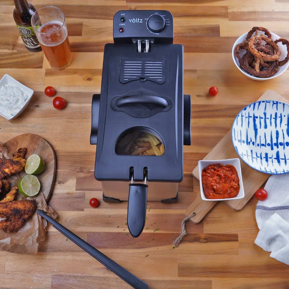 Friteuza Voltz V51980E, 2200W, Capacitate 3L, Termostat reglabil, 190°C, Inox, Argintiu/Negru [8]