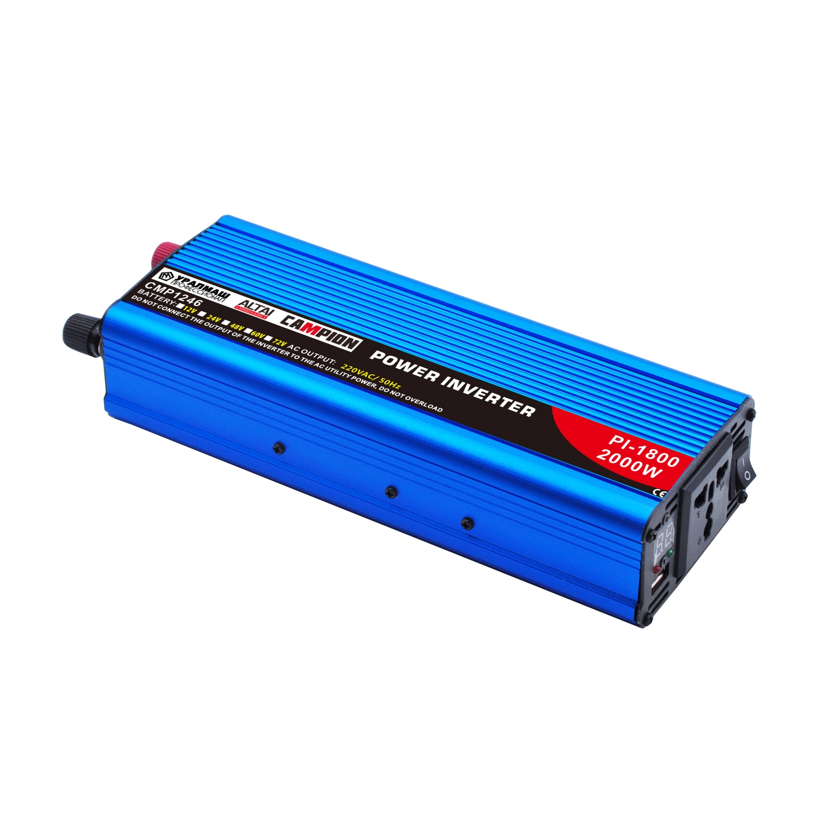 Compresoare - Invertor curent cu 2 prize Campion Pi1800, 12V la 220V, 2000W, Eficienta 85%