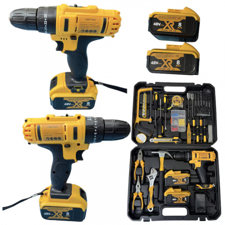 Masini de gaurit si insurubat - Masina de gaurit si insurubat (bormasina) 48V/8Ah, 2 acumulatori, 120 accesorii incluse + Geanta de transport