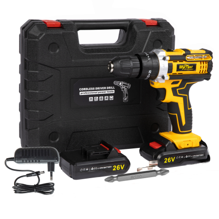 Masina de gaurit si insurubat cu 2 acumulatori Mustang 26 V, 10 mm, cutie transport [0]