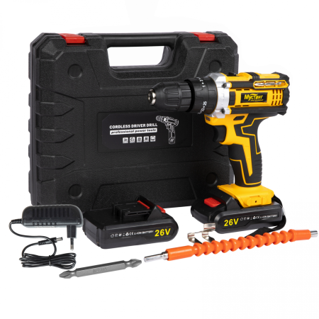 Masina de gaurit si insurubat cu 2 acumulatori Mustang cu percutie, 26 V, 10 mm, cutie transport [0]