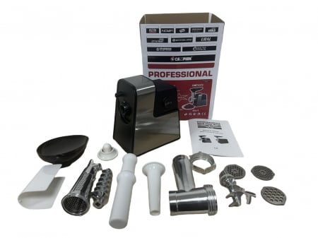 Masina de tocat carne 4in1 Ural 3000W, 3 site incluse, accesoriu rosii, carnati, chitele kibbe, Argintie/Neagra [4]