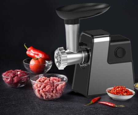 Masina de tocat carne 4in1 Ural 3000W, 3 site incluse, accesoriu rosii, carnati, chitele kibbe, Argintie/Neagra [7]