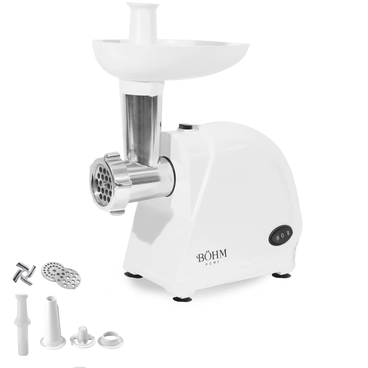 Masina de tocat carne BOHM, 300-1340W, Productivitate 1.5 kg/min., 2 site incluse, Accesoriu carnati, chiftele [0]