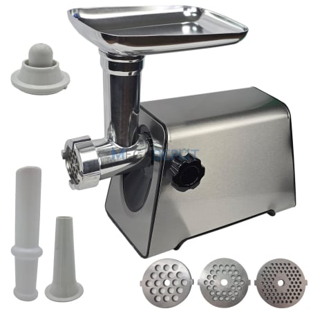 Masini de tocat - Masina de tocat carne, electrica, 2800W, Functie Reverse, 3 site incluse, Accesoriu carnati, Accesoriu chiftele, Inox