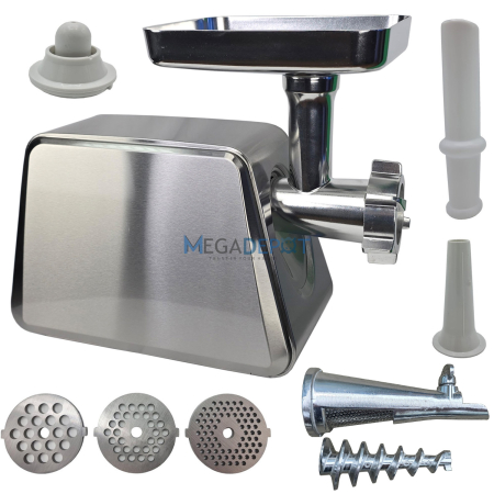 Bucatarie - Masina de tocat carne, electrica, 4000W, Functie Reverse, 3 site incluse, Accesoriu carnati, Accesoriu chiftele, Inox