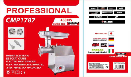 Masina de tocat carne, electrica, MK-22, 4500W, Inox, 2 site incluse, accesoriu carnati [3]