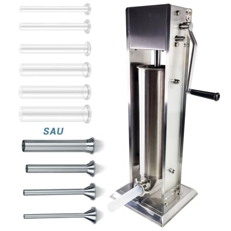 Bucatarie - Aparat de umplut carnati profesional Elefant ML-S7, 7Kg, Mecanic, Inox-integral, 6 palnii incluse