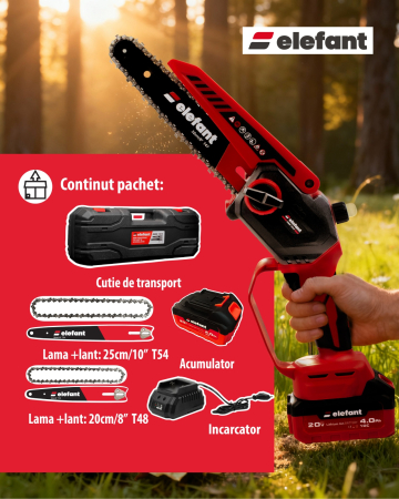 Mini fierăstrău cu lanț și acumulator ELEFANT EBS-104, 20V / 4Ah, Brushless [4]