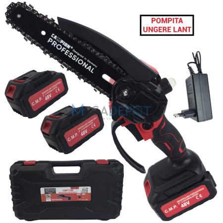 Fierastraie electrice cu lant - Minifierastrau cu 2 acumulatori, 48V/8Ah, lama 6", lant, sistem de ungere lant, geanta de transport