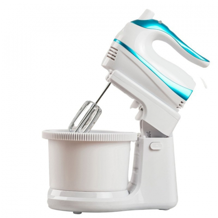 Mixer cu bol rotativ 2in1 Oliver Voltz, 500W, 5 viteze + Turbo, 2 Palete framantat, 2 Palete mixat, Alb/Albastru [0]
