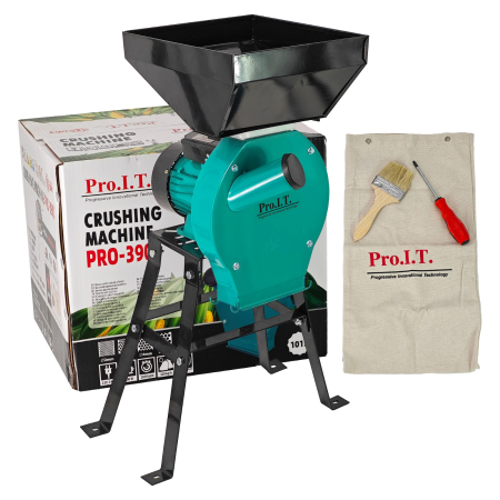 Agro & Zootehnie - Moara electrica cu suport din metal pentru cereale si stiuleti (2 in 1), DDT-PRO.I.T. Cuva Mare, motor 3,9 kw , 3000 rpm, 320 kg/h, 4 site de rezerva, 20 ciocanele,bonus sac,surubelnita si perie.
