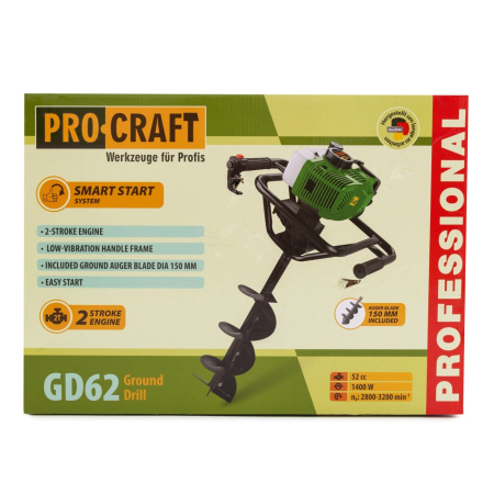 Motoburghiu Procraft GD62, 1400W, 52CC, 2800-3200RPM, 1 x Burghiu inclus 150x800mm [8]