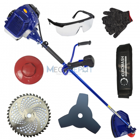 Motocoasa pe benzina EURO, 6KW/8CP, 52CC, 16000RPM, Accesorii incluse, Albastra [0]