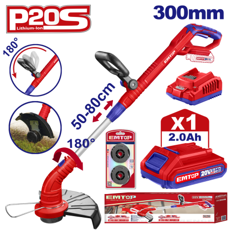 Motocoasa/Trimmer cu 1 acumulator 2.0Ah, maner reglabil, 300mm - ELGT203011, EMTOP [0]