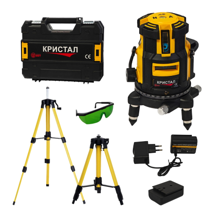 Scule si Unelte - Nivelă laser profesională DDT-KRISTAL 12 linii, fascicul verde, cu trepied, acumulator Li-Ion, ochelari de protecție și valiză de transport