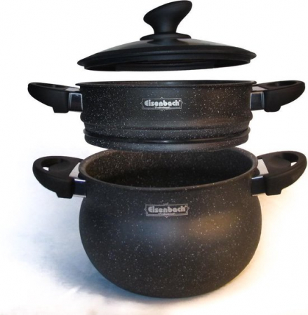 Oala pentru gatit la abur (couscoussier) Eisenbach Professional EB-26M3, Diametru 26cm, Capacitate 12L, Negru [2]